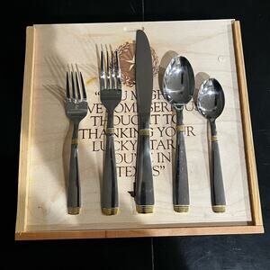 NEW Cambridge 30 pc Modern Stainless Steel Silver Gold Silverware Place Settings